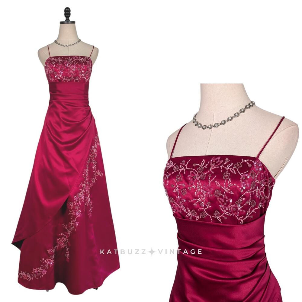 Vintage Prom Dress Maxi Gown 8 Pink Fairy Princess Floral 90s Y2K Glam Layered